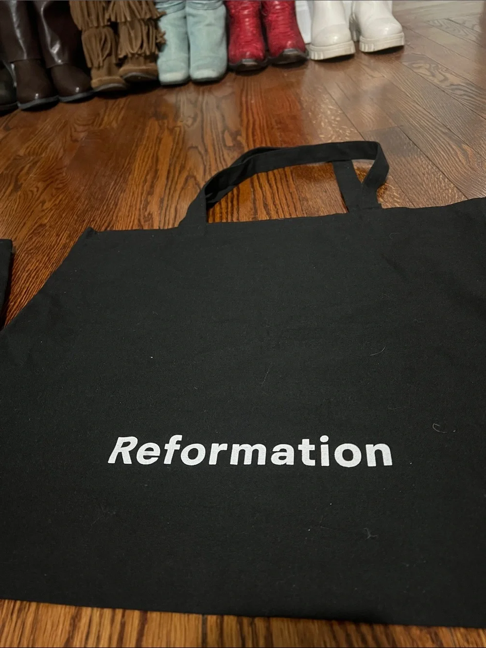 Reformation Black Canvas Tote with White Logo